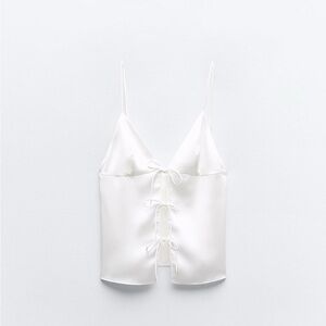 Zara Satin Effect Top with Bow, Size M 🕊️